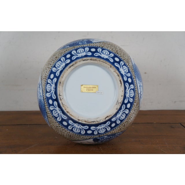 Blue Late 20th Century Maitland-Smith Chinoiserie Blue & Brown Floral Porcelain Mantel Vase Urn For Sale - Image 8 of 12