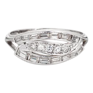 Mid 20th Century Mixed Cut Diamond Band Vintage 14k White Gold Ring Sz 8