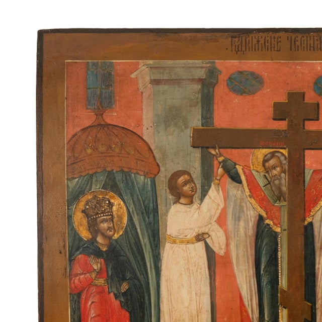 A fine & large antique Russian Orthodox icon, circa 1820. This large antique Russian icon painted with egg tempera on...