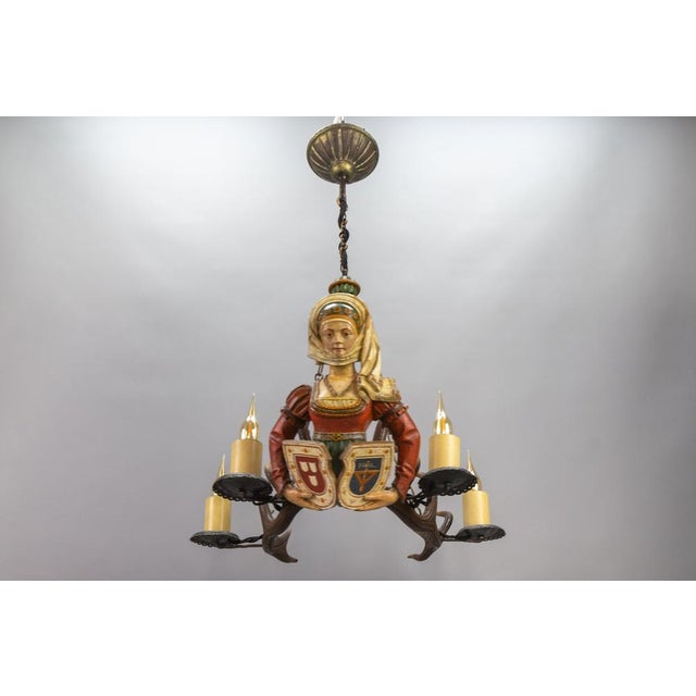 Antique Carved Wooden Four-Light Chandelier, 1890s For Sale - Image 5 of 18