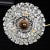 Found in Italy, this circa 1940s ceiling fixture has a pressed brass rim and crystals suspended in a basket form with a...