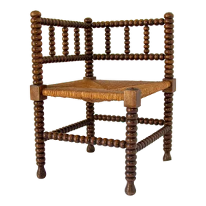 Antique French Provincial Rush Corner Chair Carved Oak 19th C.