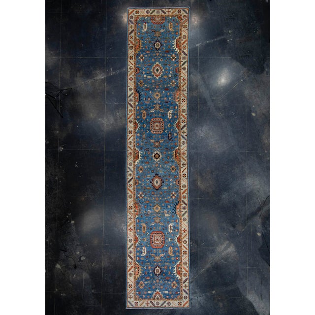 Blue Oriental Handmade Runner Rug 4' x 19' #17013 For Sale - Image 8 of 8