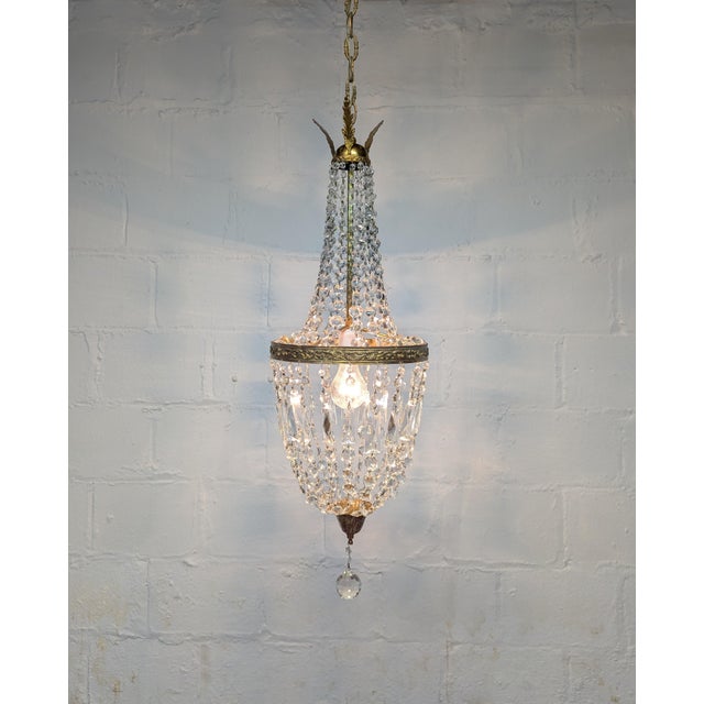 Bronze 1940's Italian Empire Revival "Sac E Perle" Crystal Basket Chandelier For Sale - Image 8 of 13