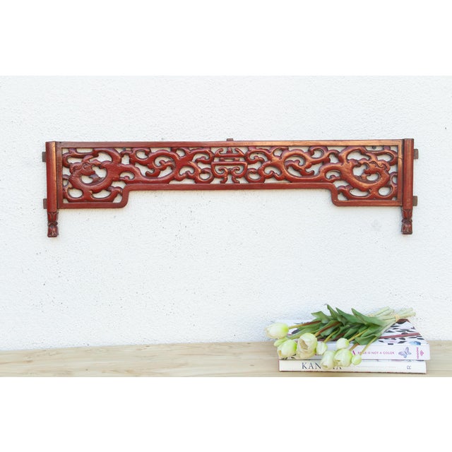 Antique Red Laquered Dragon & Clouds Lintel Carving For Sale In Los Angeles - Image 6 of 6