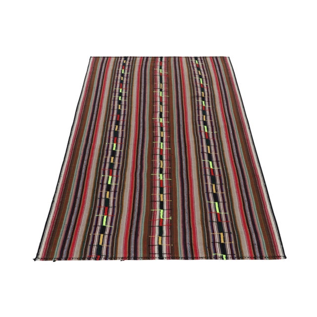 Traditional 1950s Vintage Chaput Kilim Rug in Red and Brown, Multicolor Stripe Patterns For Sale - Image 3 of 7