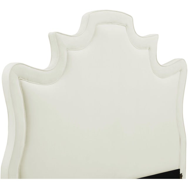 Serenity Cream Velvet Queen Bed For Sale - Image 4 of 7