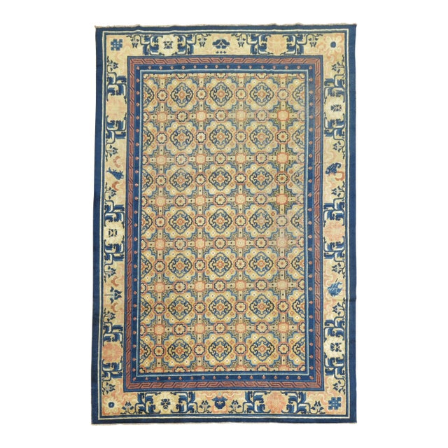 Vintage Zabihi Collection Geometric Chinese Intermediate Size Rug - 6'4" x 8'11" For Sale