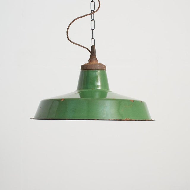 Green Green Enamel Pendant Light from Benjamin, 1940s For Sale - Image 8 of 8