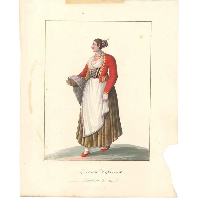 Watercolour on ivory colored paper, 1820 c.a. Hand-titled ''Costume di Sorrento'', with autograph caption black ink...