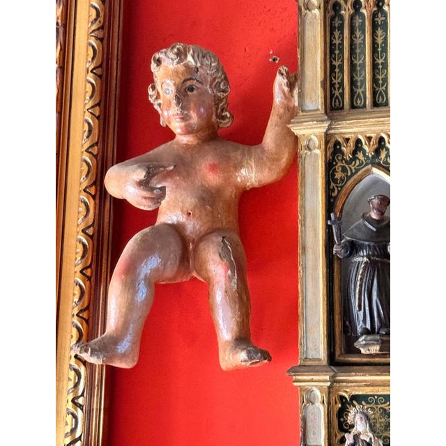 Wood Spanish Carved Polychrome Wooden Cherubs, Baroque, 1650, Set of 2 For Sale - Image 7 of 9