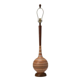 Mid-Century Bitossi Style Ceramic Walnut Sandstone Striations Lamp For Sale