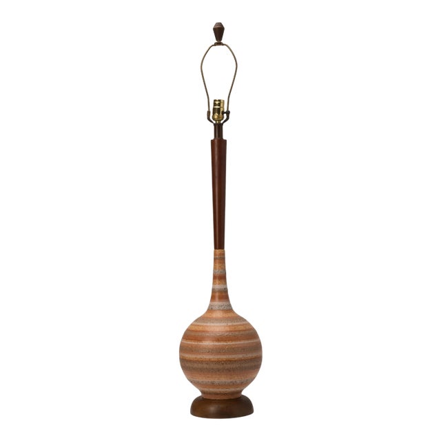 Mid-Century Bitossi Style Ceramic Walnut Sandstone Striations Lamp For Sale