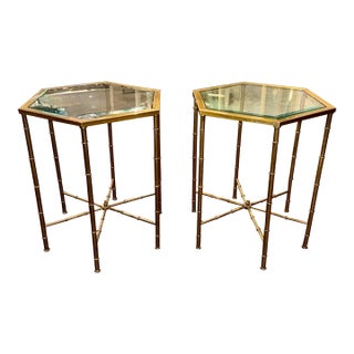 Pair of MCM Mastercraft Brass Side Tables For Sale