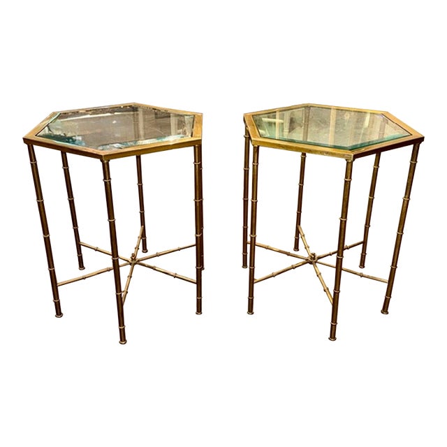 Pair of MCM Mastercraft Brass Side Tables For Sale