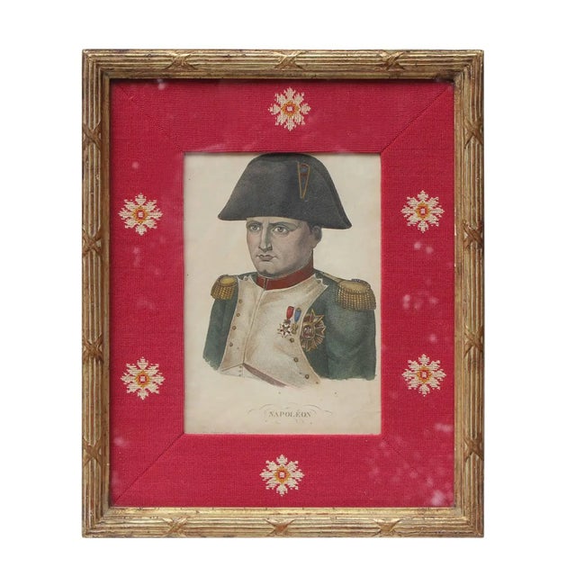 Black Early 20th Century Portrait Lithograph of Napoleon with Needlepoint Matte, Framed For Sale - Image 8 of 8