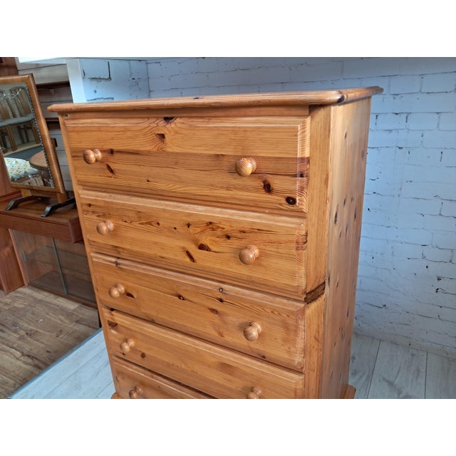 Vintage Pine Tallboy Chest of 5 Drawers, 1980s For Sale - Image 15 of 16