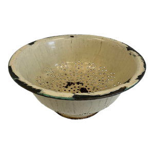 Antique Enamelware Colander – Cream With Black Trim Farmhouse Kitchenware