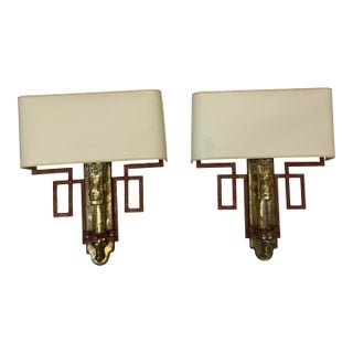 Vintage Chinoiserie Glass Torch + Metal Wall Sconces, Pair For Sale