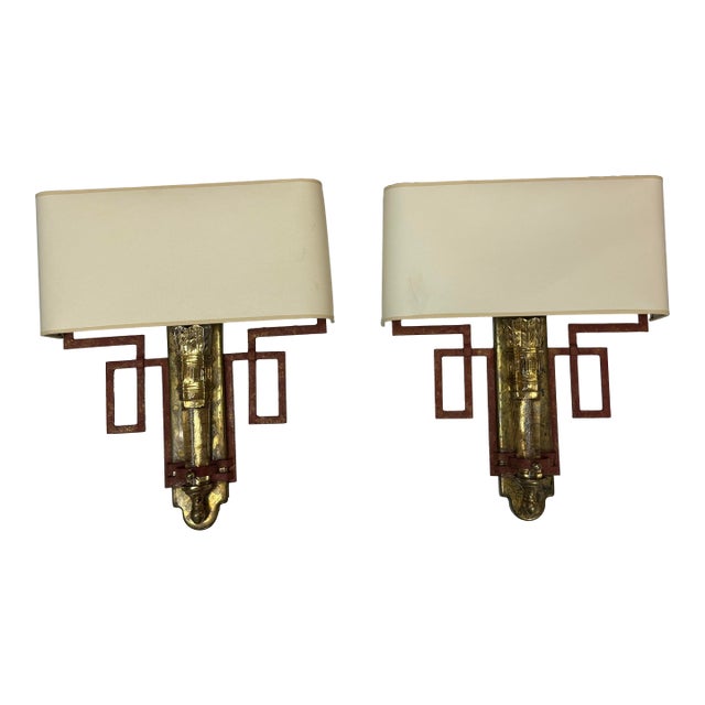 Vintage Chinoiserie Glass Torch + Metal Wall Sconces, Pair For Sale