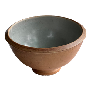 Terra Cotta Color Pottery Bowl With Blue Glazed Lining.