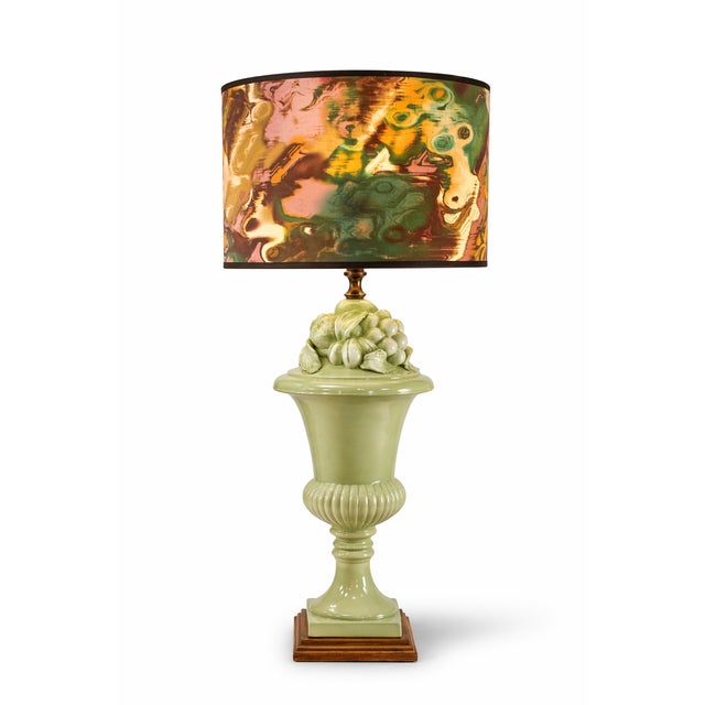 1950s Table Lamp with Green Fruits from Manises, 1950s For Sale - Image 5 of 5