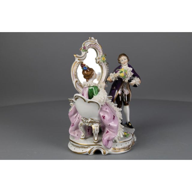 German Rococo Porcelain Figurine Couple at a Dressing Table, 1950s For Sale - Image 12 of 18