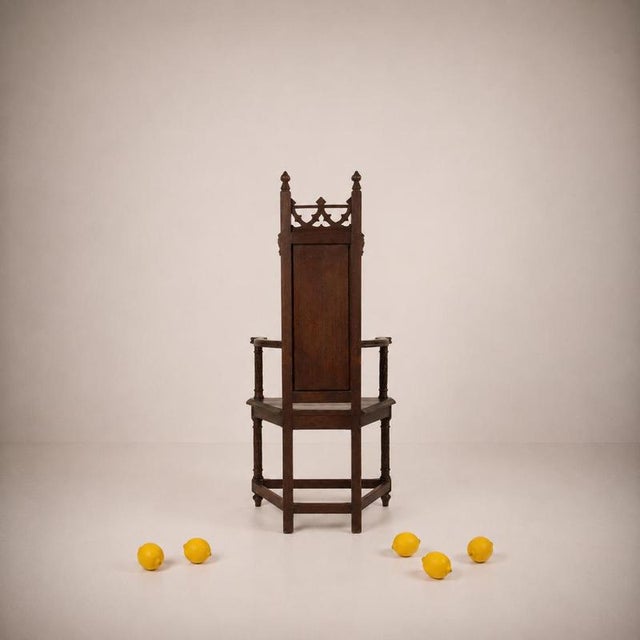 High Medieval Carved Wooden Armchair, France, 1900 For Sale - Image 5 of 10