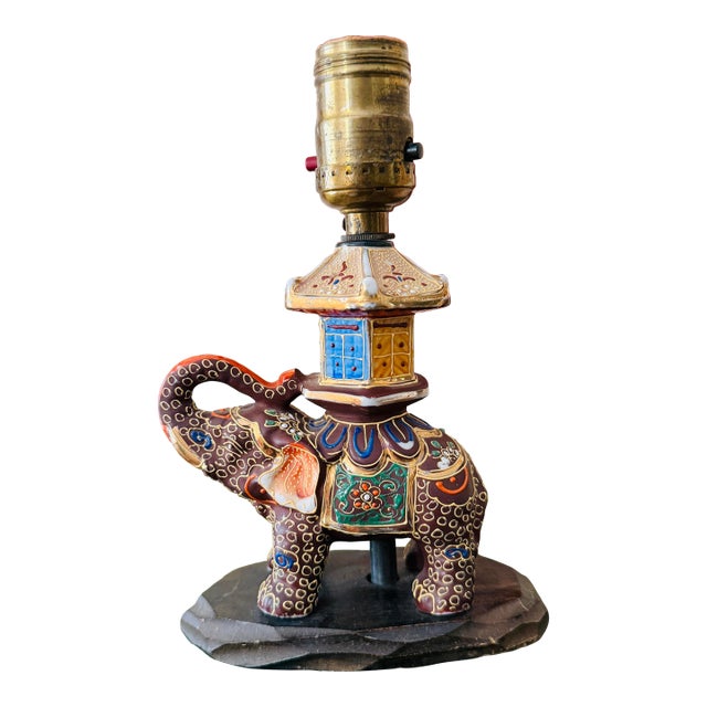 Vintage Japanese Satsuma Elephant Table Lamp Hand-Painted Made in Japan For Sale