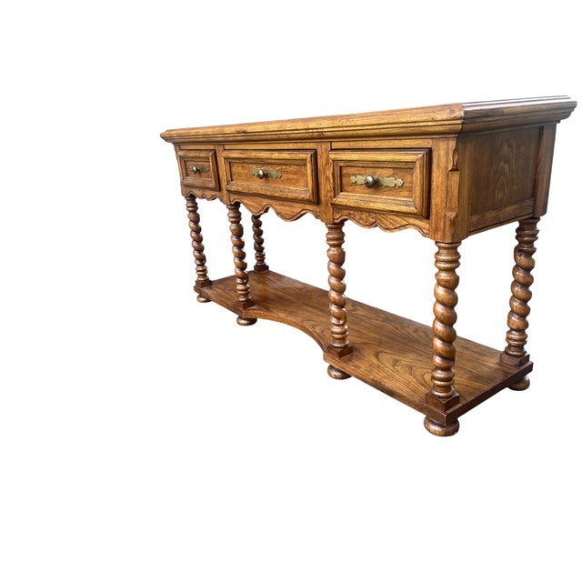 Late 20th Century Oak Barley Twist 3 Drawer Console / Sofa Table For Sale - Image 14 of 18