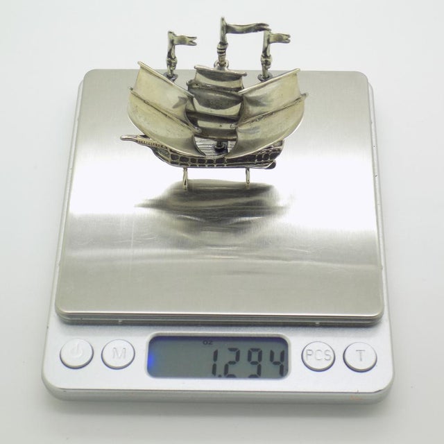 Vintage Italian Handmade Silver Vessel Sailing Ship Figurine, Tuscany, 1980s For Sale - Image 10 of 13