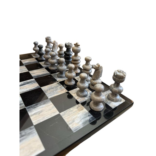 1970’s Marble Chess Game Set Black and Gray Onyx - 33 Pieces For Sale - Image 6 of 11