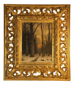 Eduard Hein Jr., The Gatherer in the Snowy Forest, 19th Century, Oil on Canvas, Framed