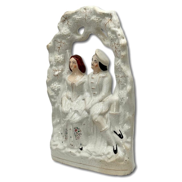 Large Mid 19th Century Antique English Staffordshire Pottery Queen Victoria & Prince Albert Garden Trellis Figure For Sale - Image 4 of 12