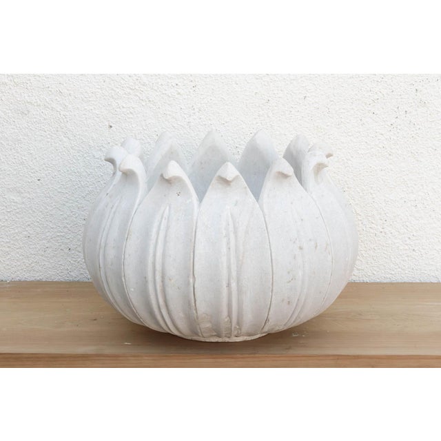 18" Dm Monumental Lotus Flower Marble Planter For Sale - Image 4 of 8