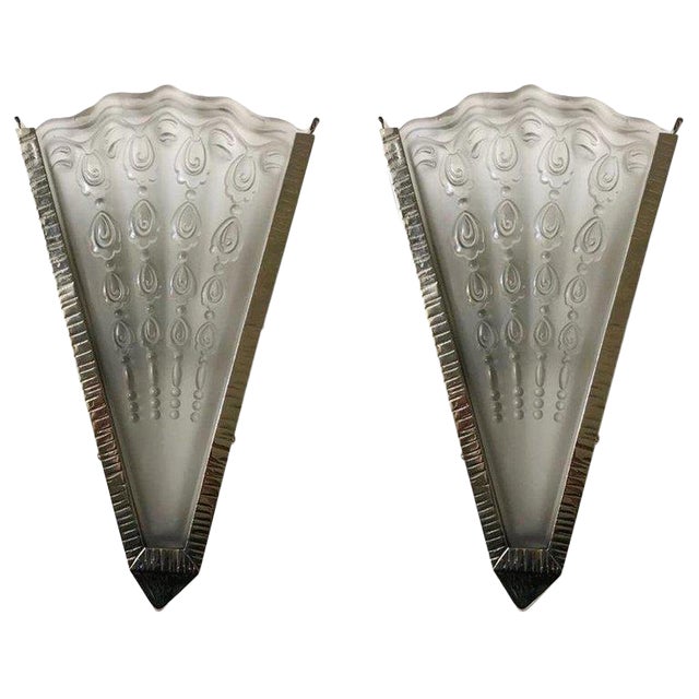 French Art Deco Fan Sconces by Genet Et Michon - a Pair For Sale