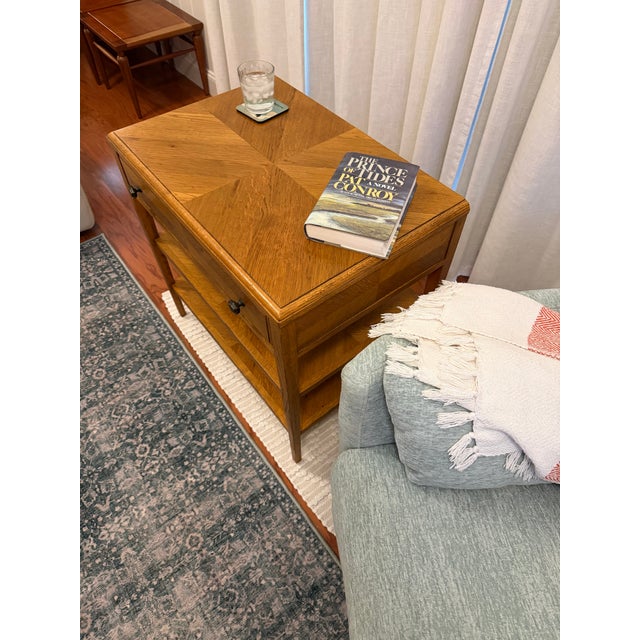 Wood Theodore Alexander Oak Parquetry Nightstand / Side Table With Drawer and Two Shelves For Sale - Image 7 of 8