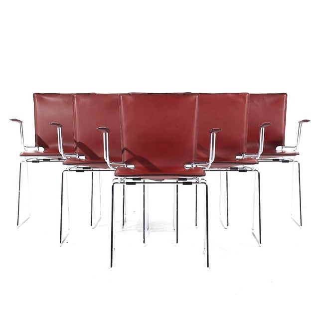 Hiroyuki Toyoda for ICF Mid Century Leather and Chrome Dining Chairs - Set of 6 Each chair measures: 22.5 wide x 21.5 deep...