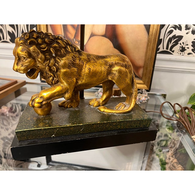 1970s Mid-Century Lion Lamp With Shade For Sale - Image 5 of 7