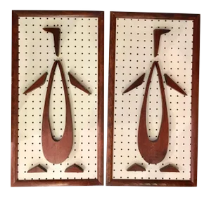 Stylized Wood Penguins on Perforated Hardboard