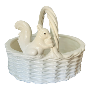 Vintage Italian White Ceramic Squirrel Basket Bowl – Handcrafted Stoneware Candy Dish