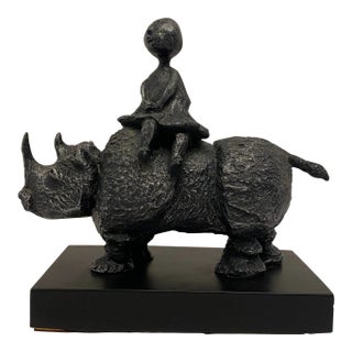 1969 Graceiela Rodo Boulanger the Journey Girl on Rhino Sculpture For Sale
