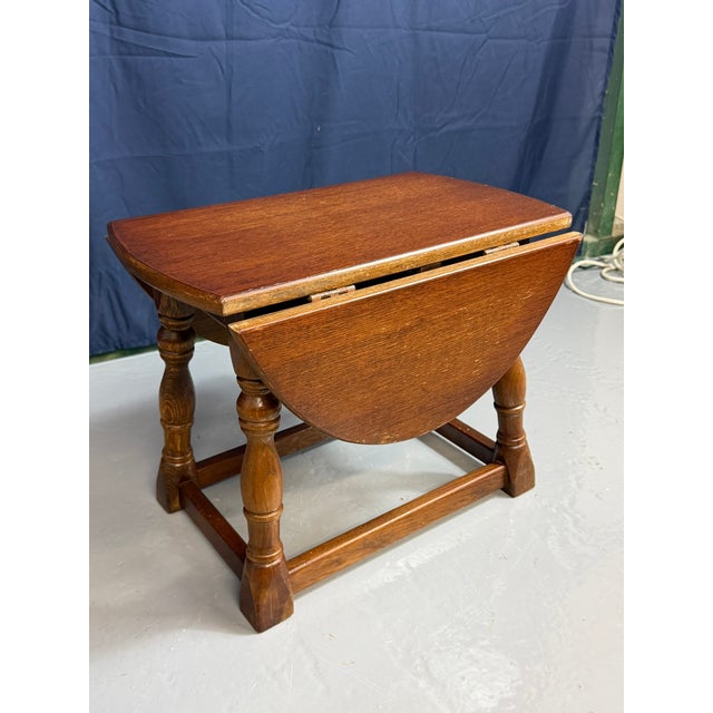 Antique Miniature Oak Drop-Leaf Table Featuring Traditional Turned Baluster Legs, 1940 For Sale - Image 11 of 15