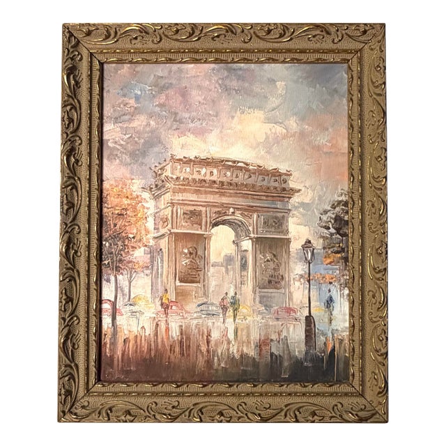 Vintage Original French Painting of the Arc De Triomphe Paris - Framed For Sale
