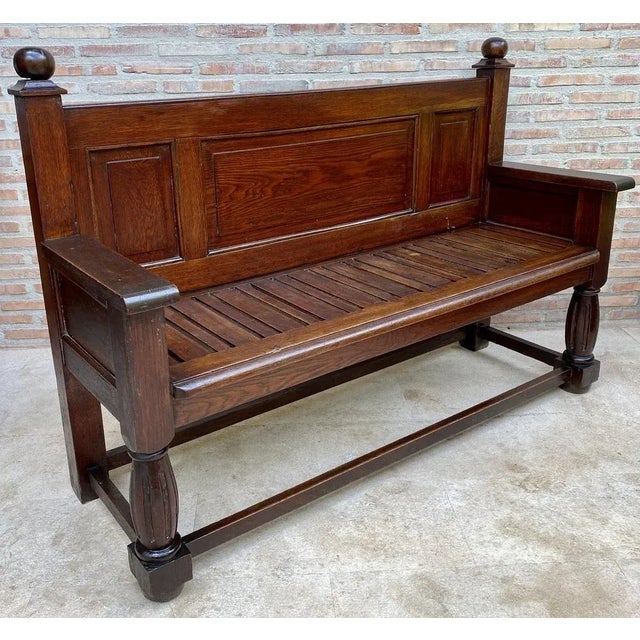 Large Early 20th Century French Bench in Oak with Long Seat, 1940s For Sale - Image 11 of 13