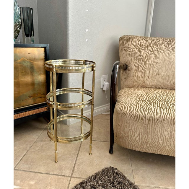 French Brass Three-Tier Round Side Table For Sale - Image 12 of 17