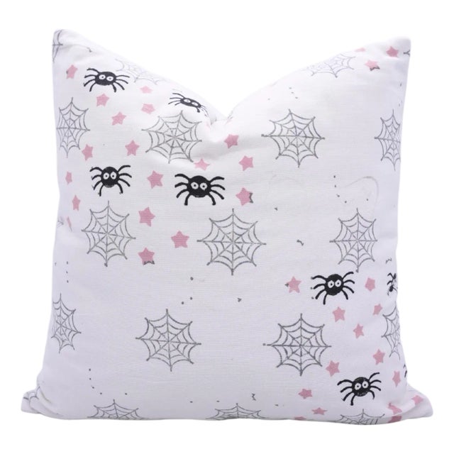 Fabdivine Spider Web Handmade Block Print Pillow Cover for Halloween Decor Size 16x16 For Sale