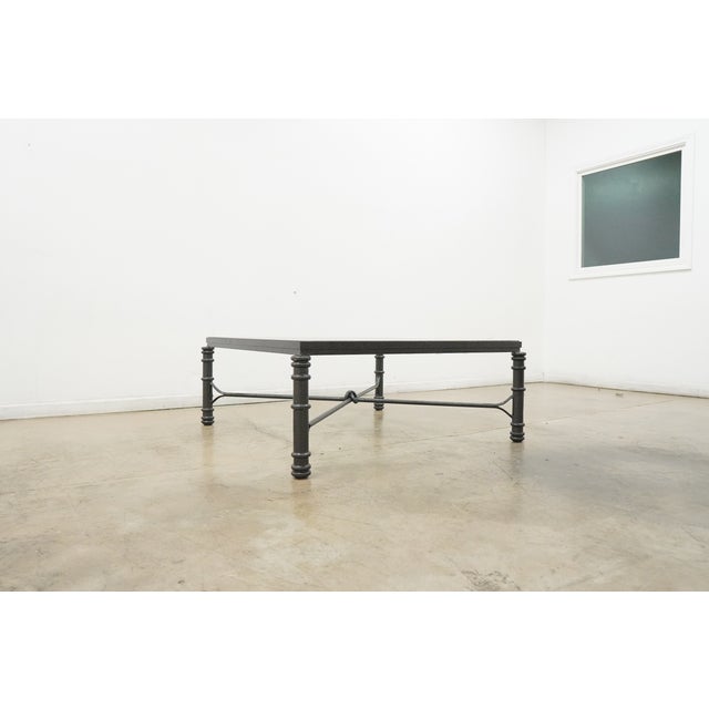 Abstract Vintage 1980s Giacometti Style Forged Aluminum/Faux Verdigris Square Glass Coffee Table For Sale - Image 3 of 11