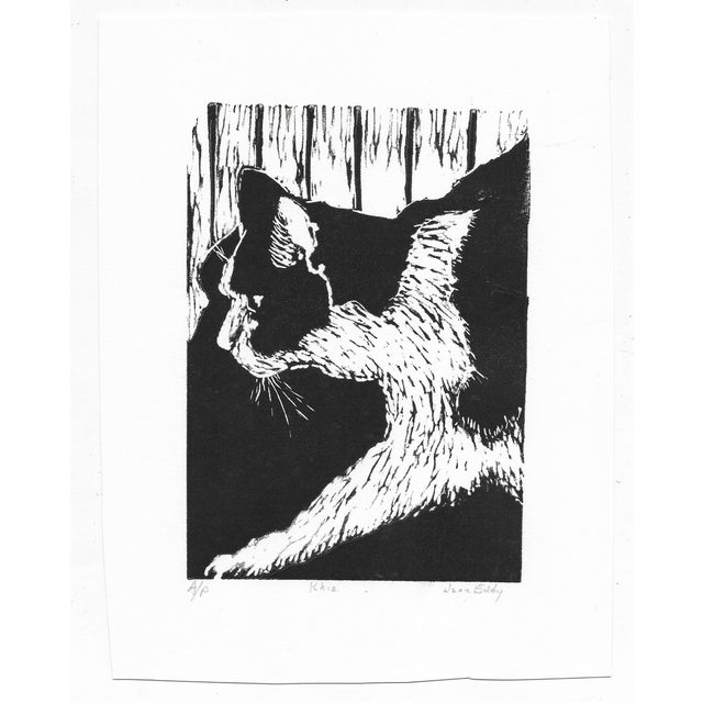 Traditional 1980s Jane Eddy Cat Linocut For Sale - Image 3 of 3