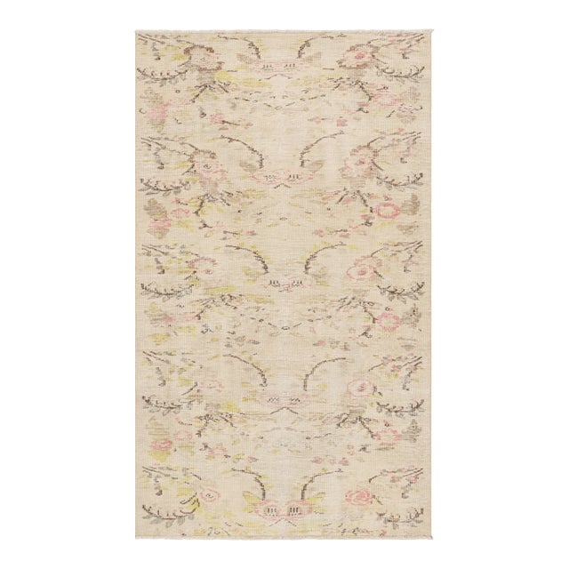Vintage Zeki Müren Rug in Cream & Beige, With Floral Patterns From Rug & Kilim For Sale